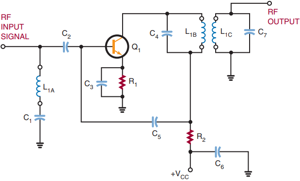 RF amplifier in a television VHF tuner.