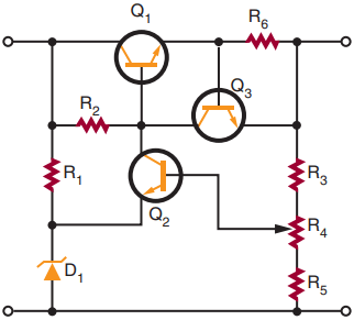 Feedback series regulator with current-limiting circuit.