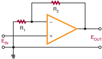 Op-amp connected as a non-inverting amplifier.