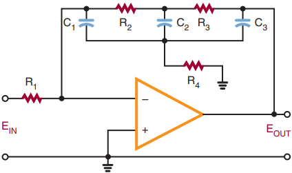 Op-amp connected as a band-pass filter.
