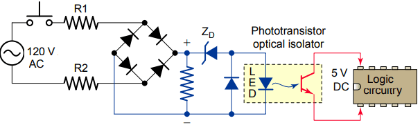 Phototransistor employed as part of an optical isolator.
