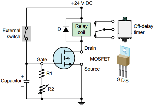 MOSFET off-delay timer circuit.